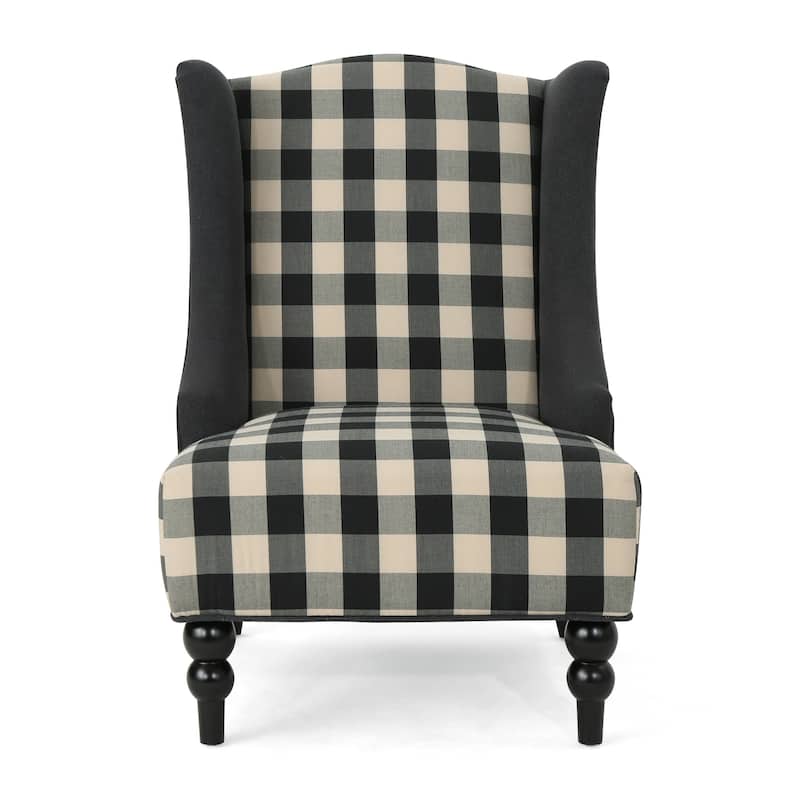Black+White Scottie Dogs Modern 28" High-Back Upholstered Club Chair with Birch Wood Legs for Living Room