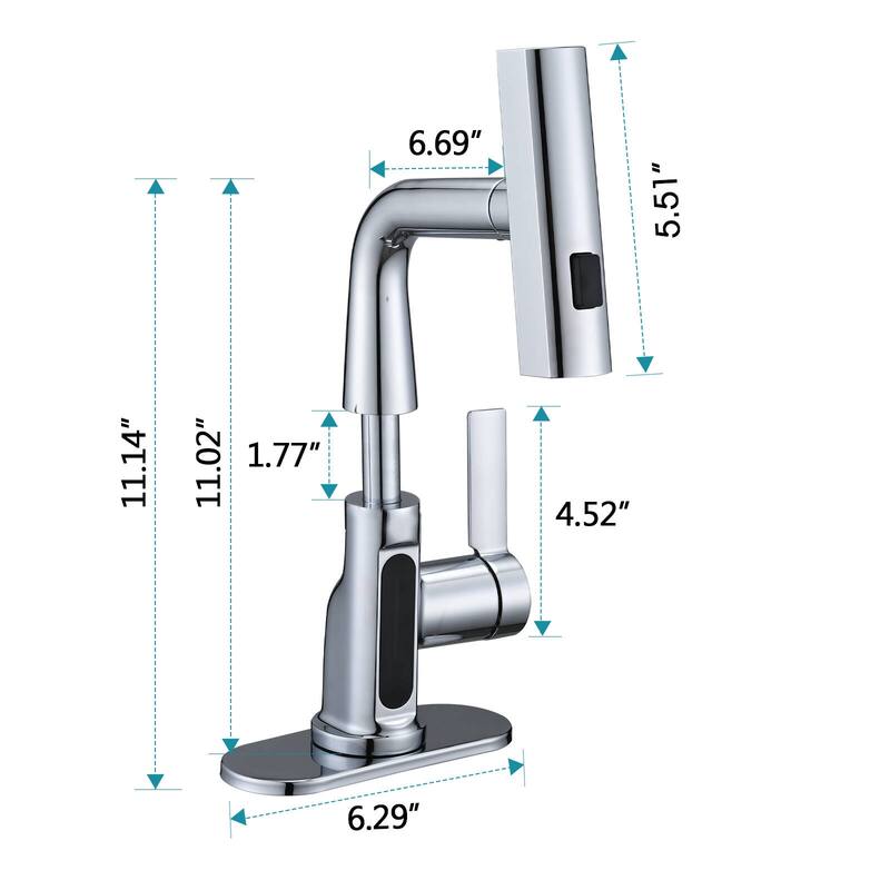 LED Temperature Display Bathroom Faucet with Pull Out Sprayer