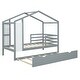 preview thumbnail 9 of 13, Twin Size Wood House Bed Frame with Trundle, Fence and Writing Board, Gray