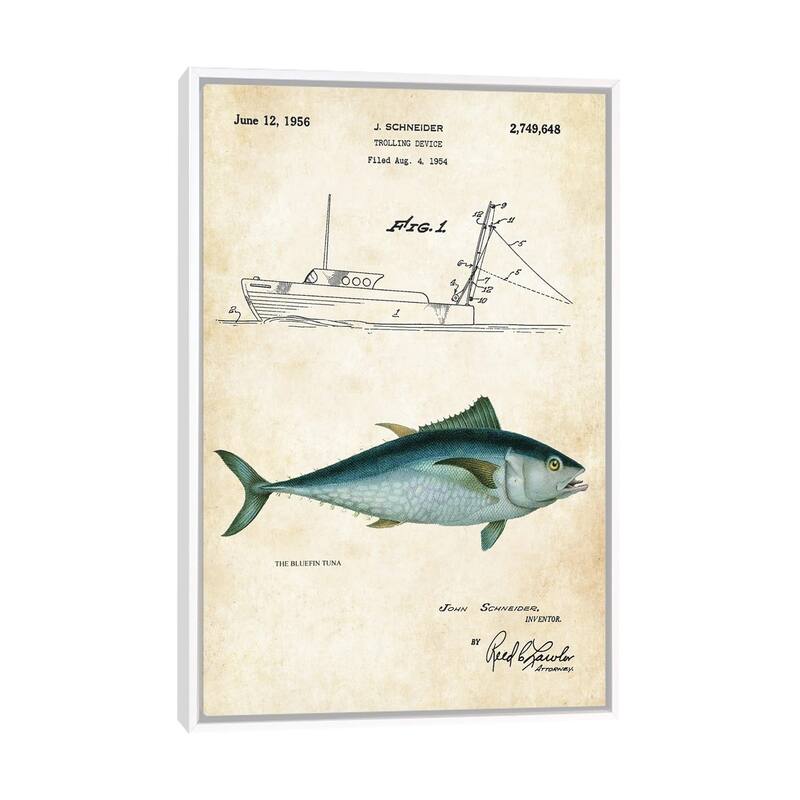 iCanvas "Bluefin Tuna" by Patent77 Framed - White - 26x18
