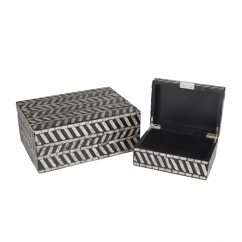 Mother of Pearl Shell Handmade Decorative Box with Hinged Lid Set of 2 Grey or Black - Roche River Décor - Grey Set of 2 - 8.95"W ,4.95"H