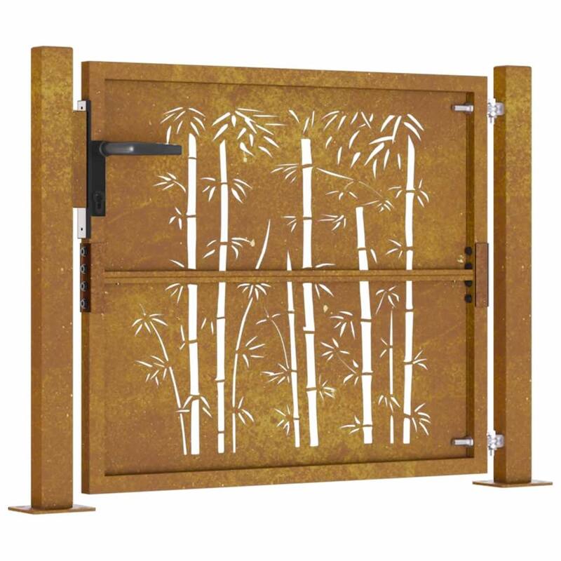vidaXL Garden Gate Corten Steel Bamboo Design