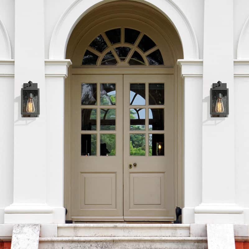 Modern Transitional 1-light Black Outdoor Wall Sconces Seeded Glass Exterior Lantern - L5"xW6.5"xH10.5"