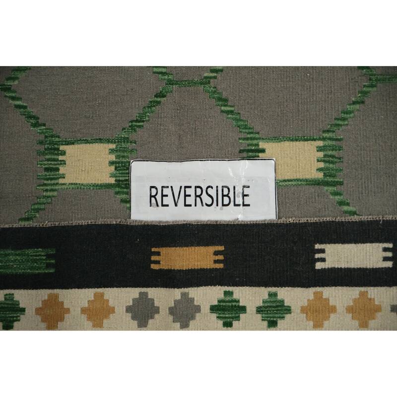 Hand Woven Oriental 100% Wool Carpet Southwestern Modern Greys & Charcoal Kilim Area Rug - 11' 5'' X 8' 4''
