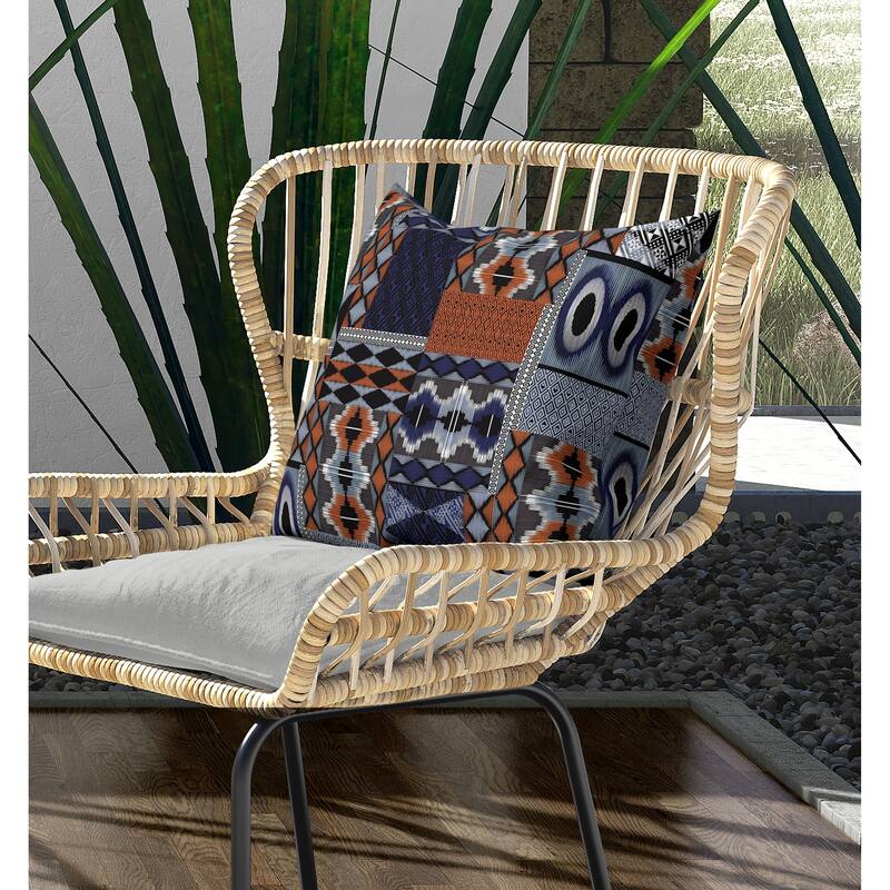 Patched Perfection Indoor/Outdoor Reversible Throw Pillow Blue and Ochre