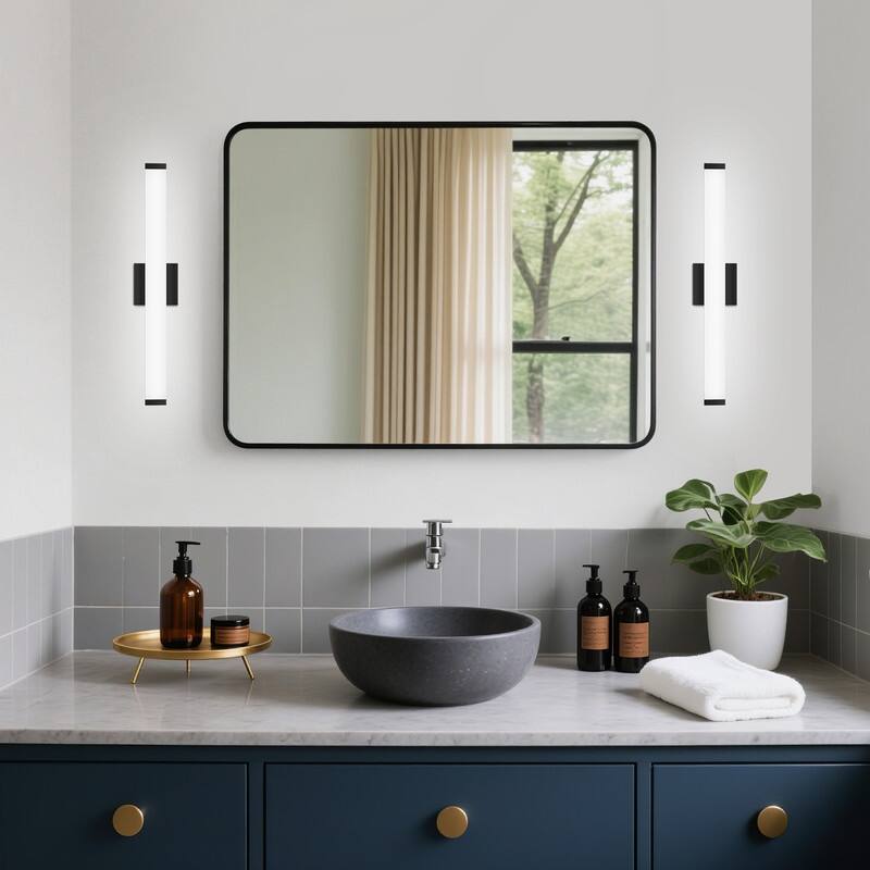 Modern Black LED Bathroom Vanity Light - 6000K Cool White Over Mirror Lighting