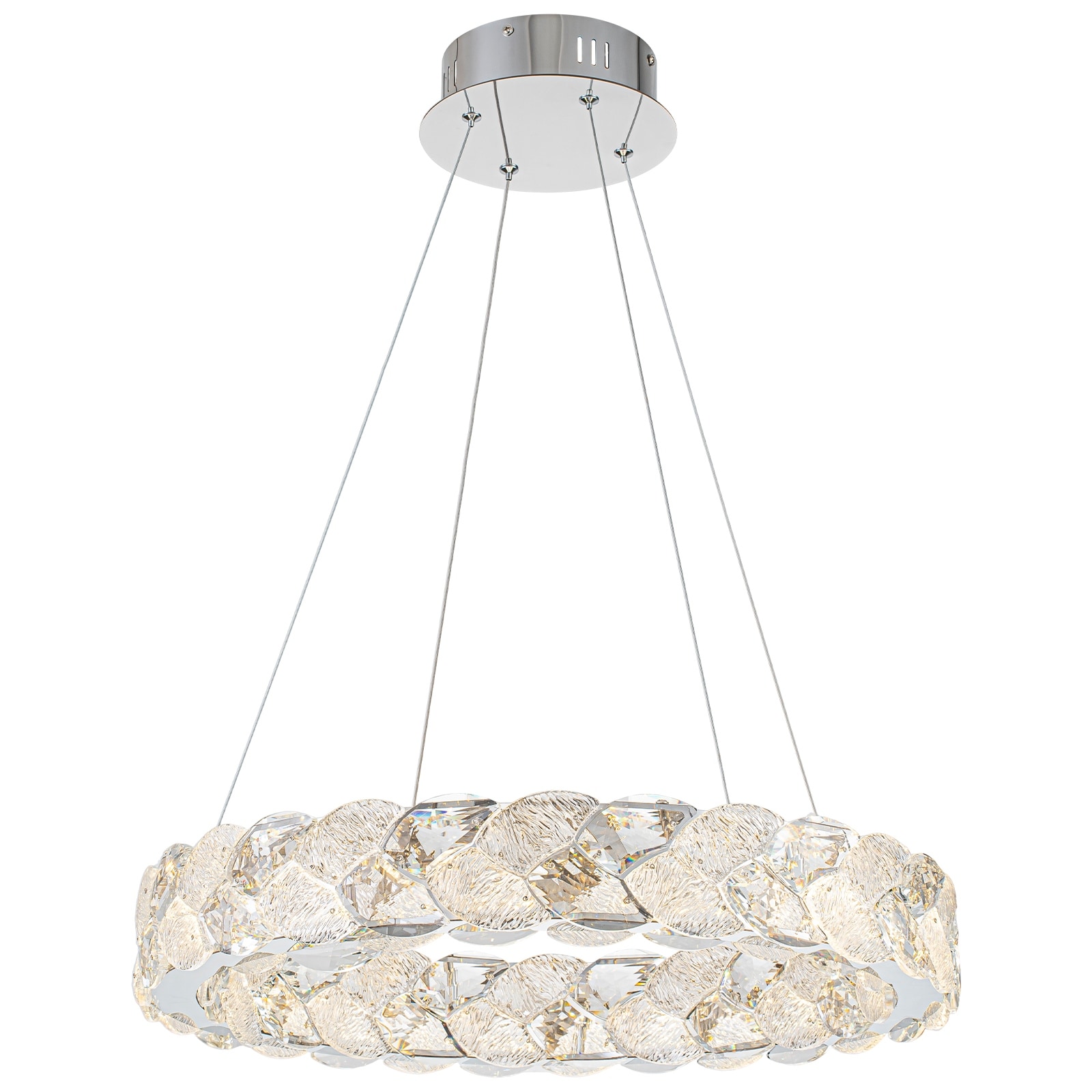 Ring Chrome LED Chandelier Textured Clear & Frosted Crystal Panels - Dia.19.69-in