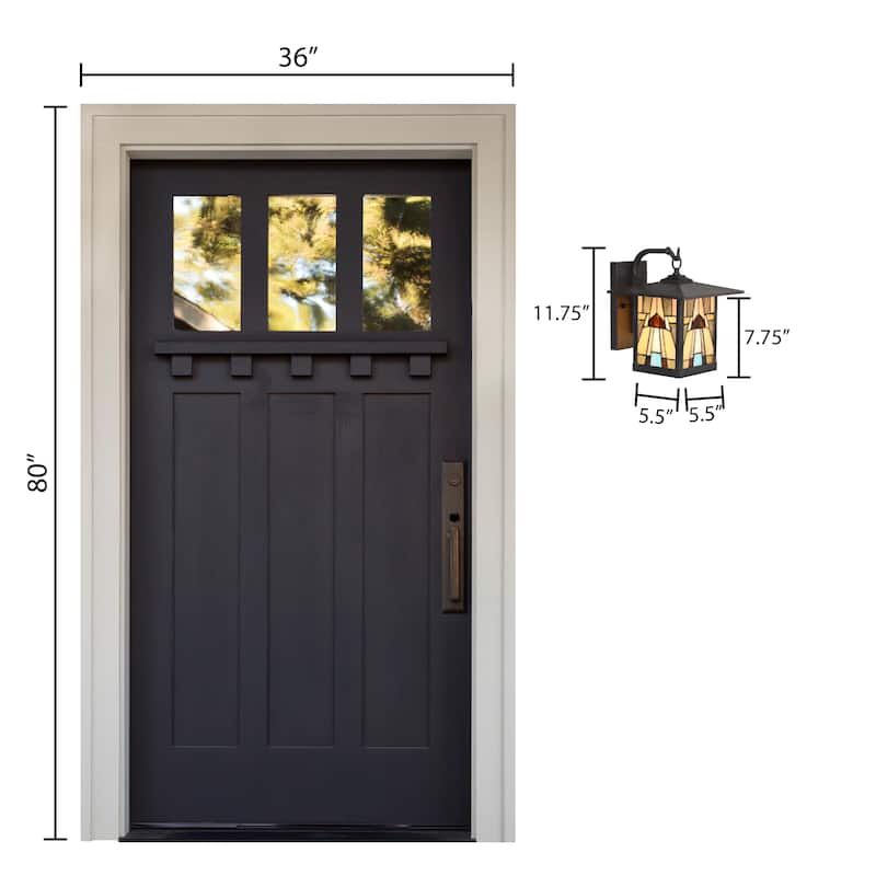River of Goods Kamas Stained Glass and Oil Rubbed Bronze 1-Light Outdoor Lantern Wall Sconce-Rich Brown - Brown/Tan