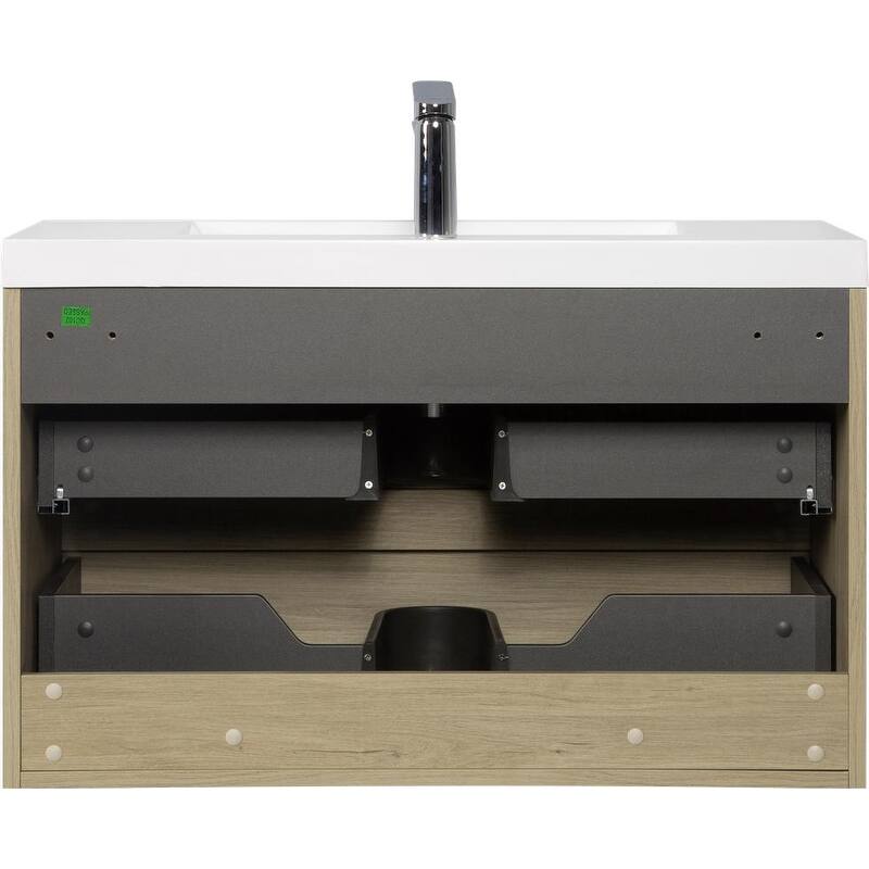 ABRUZZO 36" Floating Single Bathroom Vanity Wall-Mounted with Integrated Resin Top Basin 2 Soft Close Drawers Full Assembly