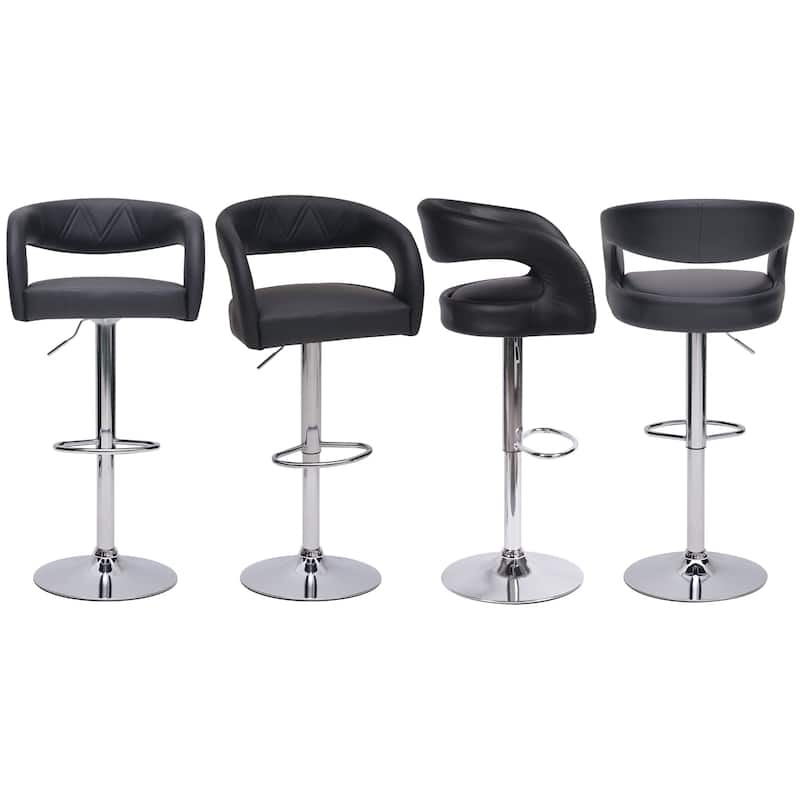 VECELO Set of 2 Rounded Mid-Back Swivel Bar Stools with Adjustable Height 360° Rotation 16" Base with Footrest