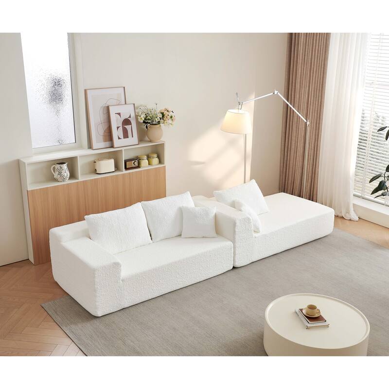 Modular Deep Seat Chaise Lounge Couch Chenille L-shaped Sectional Sofa with Pillows, Connecting Clasps and Non-slip Design