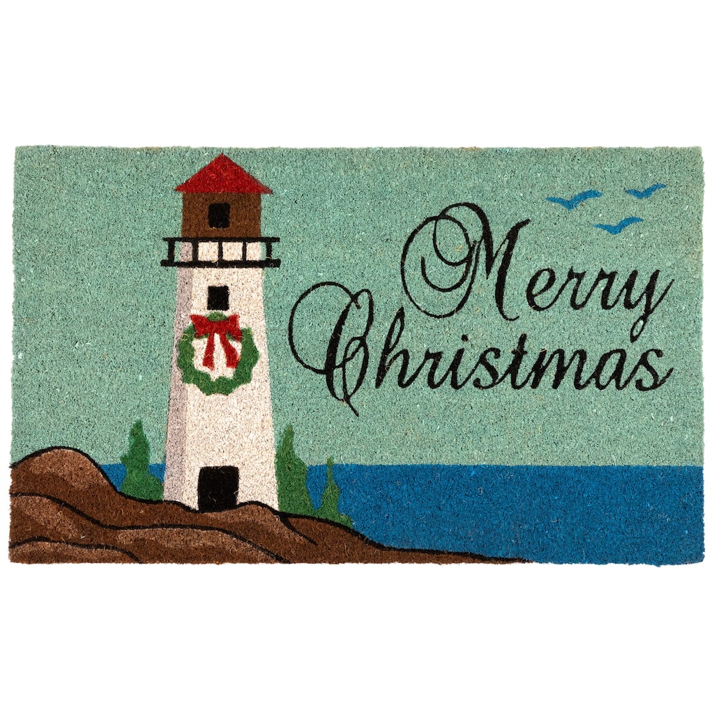 Natural Coir Merry Christmas Lighthouse Outdoor Doormat - 18" x 30"