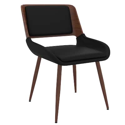 Mid-Century Modern Faux Leather, Metal and Wood Dining Chair, Set of 2 - Black and Walnut