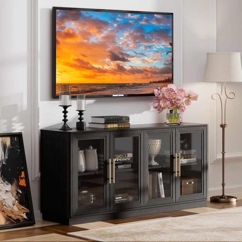 Modern Glass Door Buffet Cabinet with 4 Doors