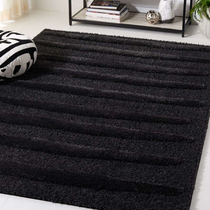 SAFAVIEH Hi-Lo Shag Agista Modern Stripe 1.6-inch Thick Rug - 4' x 6' - Charcoal