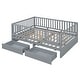 preview thumbnail 92 of 118, Wood Cribs Convertible Toddler Bed with Fence Guardrails and 2 Drawers Split into Independent Floor Bed and Daybed Slat Support