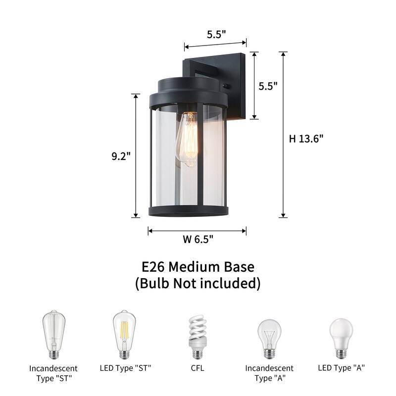 KAWOTI 13.63" Cylindrical Outdoor Wall Sconce Black - W6.5" x E7.9" x H13.63"