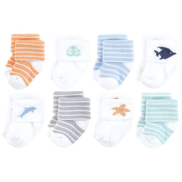 slide 1 of 1, Hudson Baby Cotton Rich Newborn and Terry Socks, Starfish 0-6 Months - Starfish