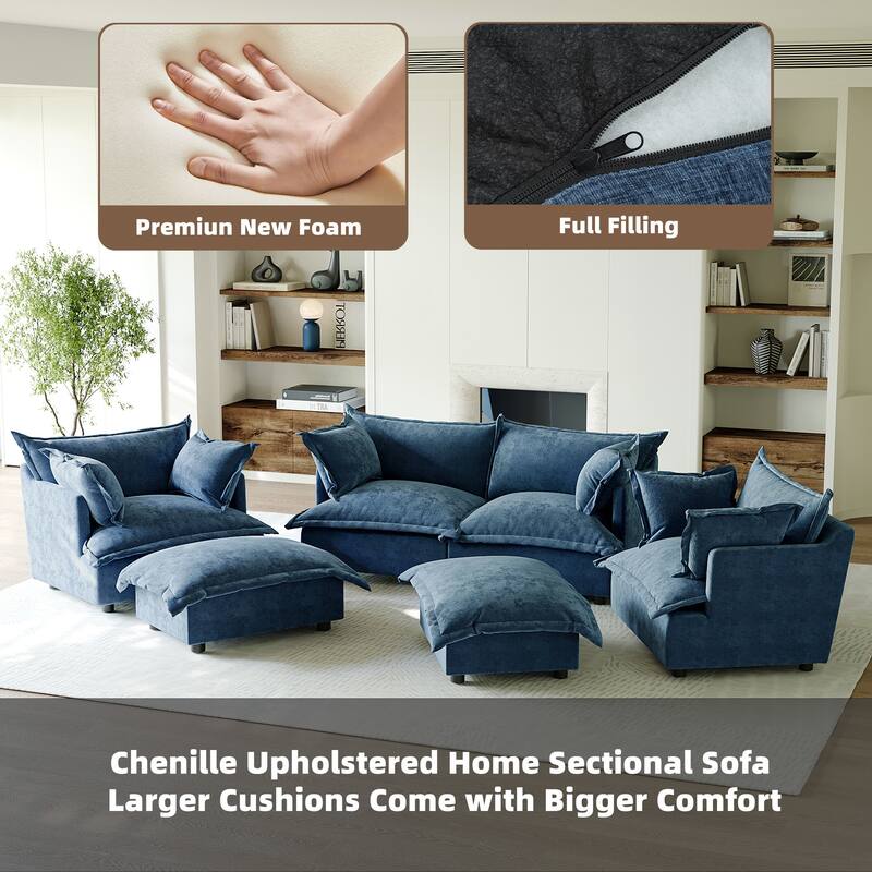 6 Piece Oversized Chenille Comfy Cloud Modular Sectional Sofa Set