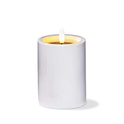 Outdoor Solar Flameless Pillar Candle 3x4 - White Plastic Everyday Candle, Wipe Clean, 4" H x 3" L x 3" W