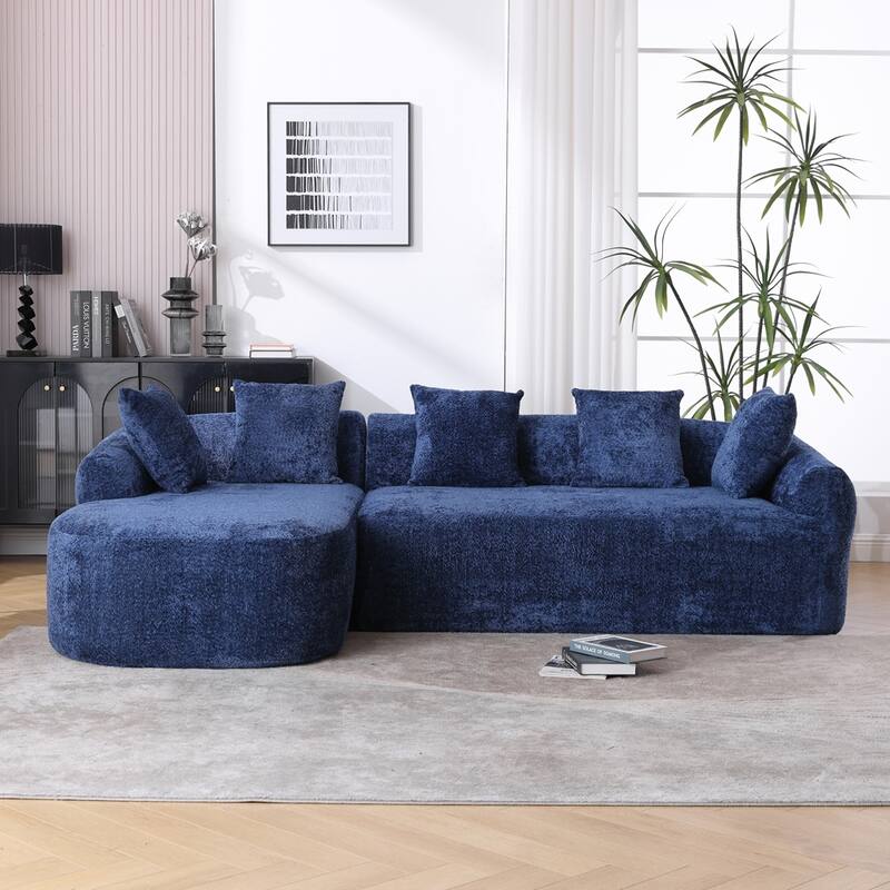 Living Room Oversized Comfy Boucle Sofa - Blue