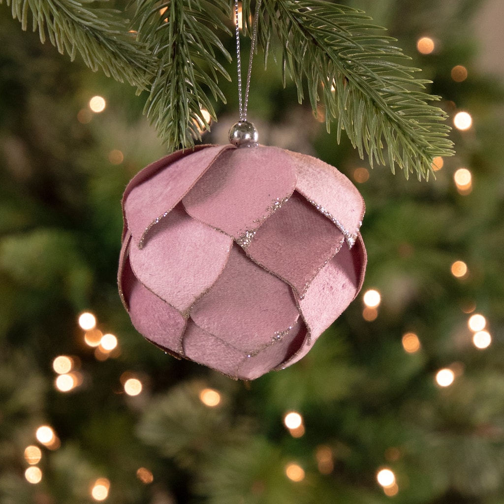 5" Pink Flower Glitter Petal Shatterproof Ball Christmas Ornament