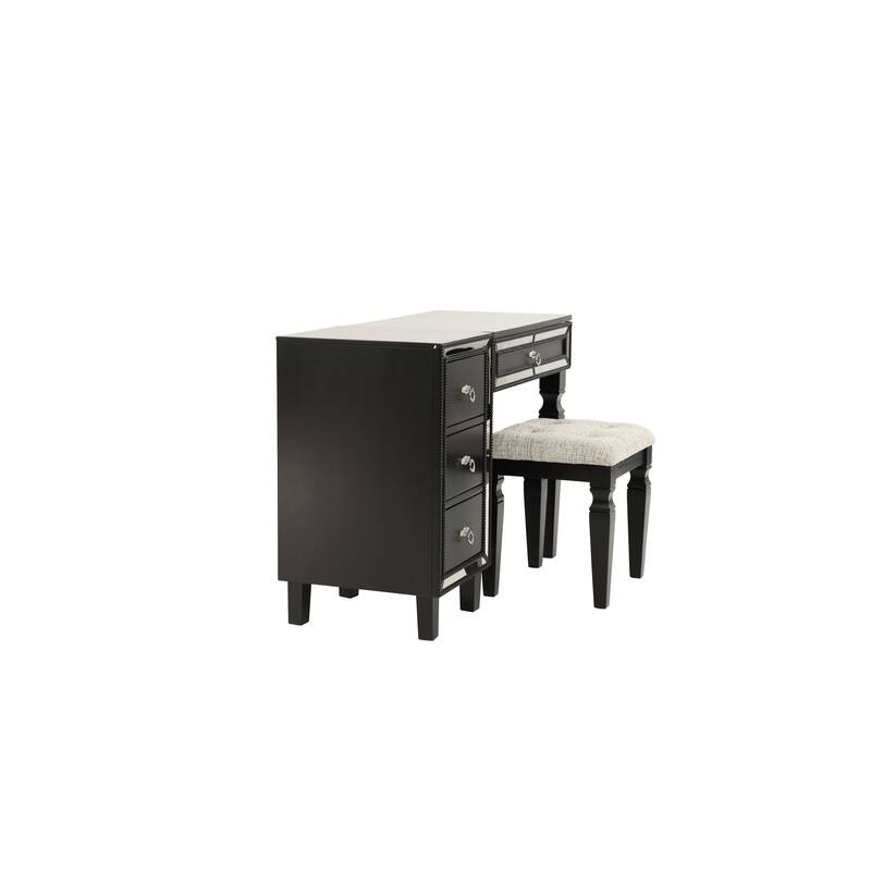 Traditional Formal Black Color Vanity Set Stool Storage Drawers,1pc Bedroom Furniture Set Tufted Seat Stool