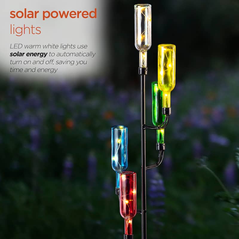 Alpine Corporation 37" Tall Outdoor Solar Glass Bottle Tree Stake LED Solar Stake