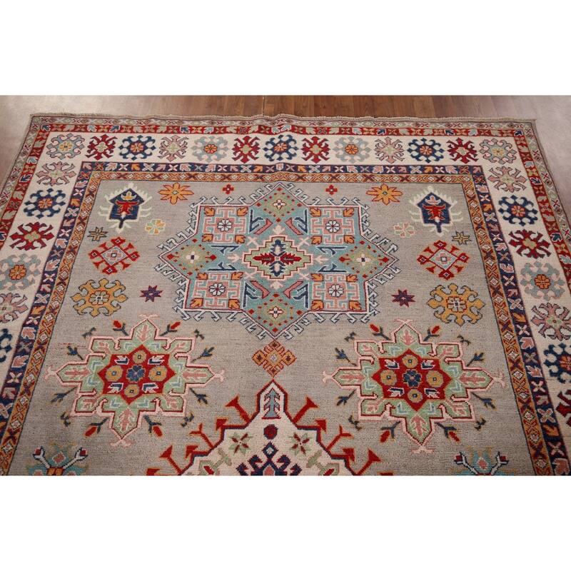 Beige Kazak Oriental Area Rug Hand-Knotted Bedroom Wool Carpet - 6'7" x 9'8"
