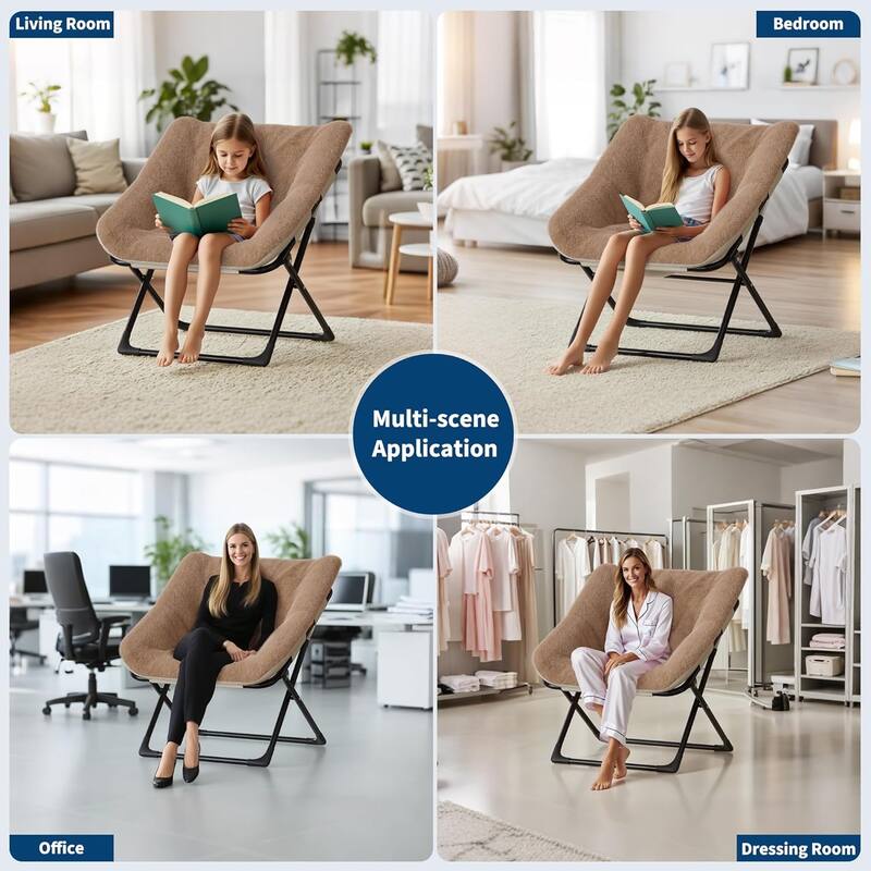 Comfy Folded Chair,Saucer Chair, Lounge Chair - XL Foldable Faux Fur Floor Seat, Non-Slip Base for Stability