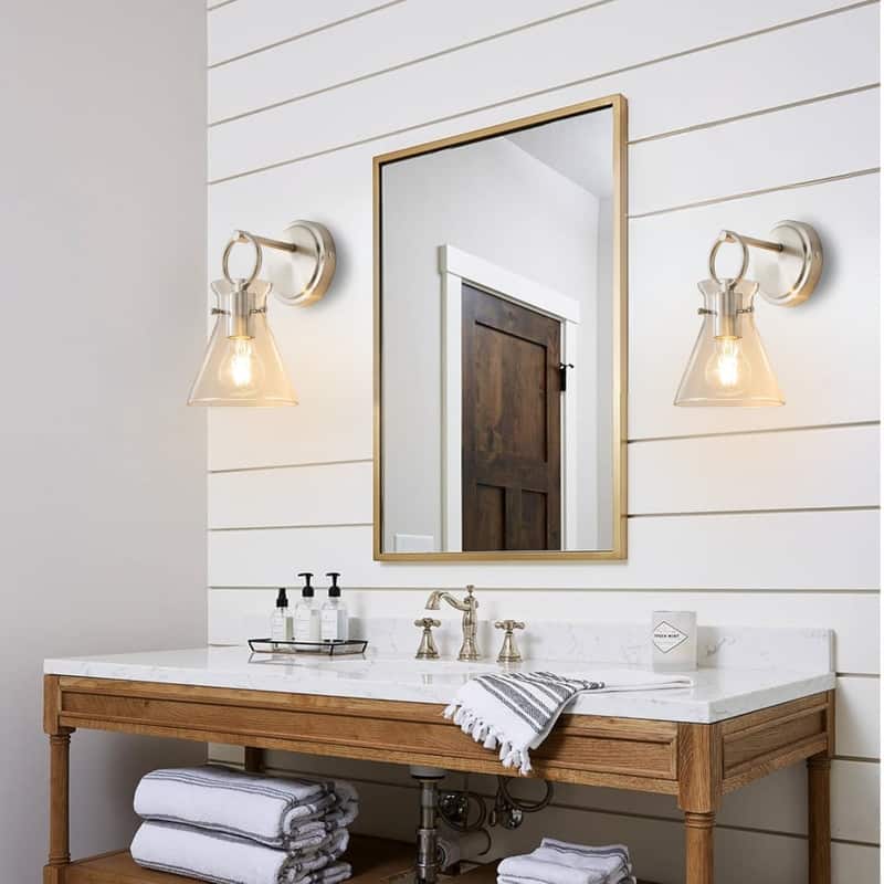 1 Pack bulb light brushed nickel wall sconce glass, metal wall light