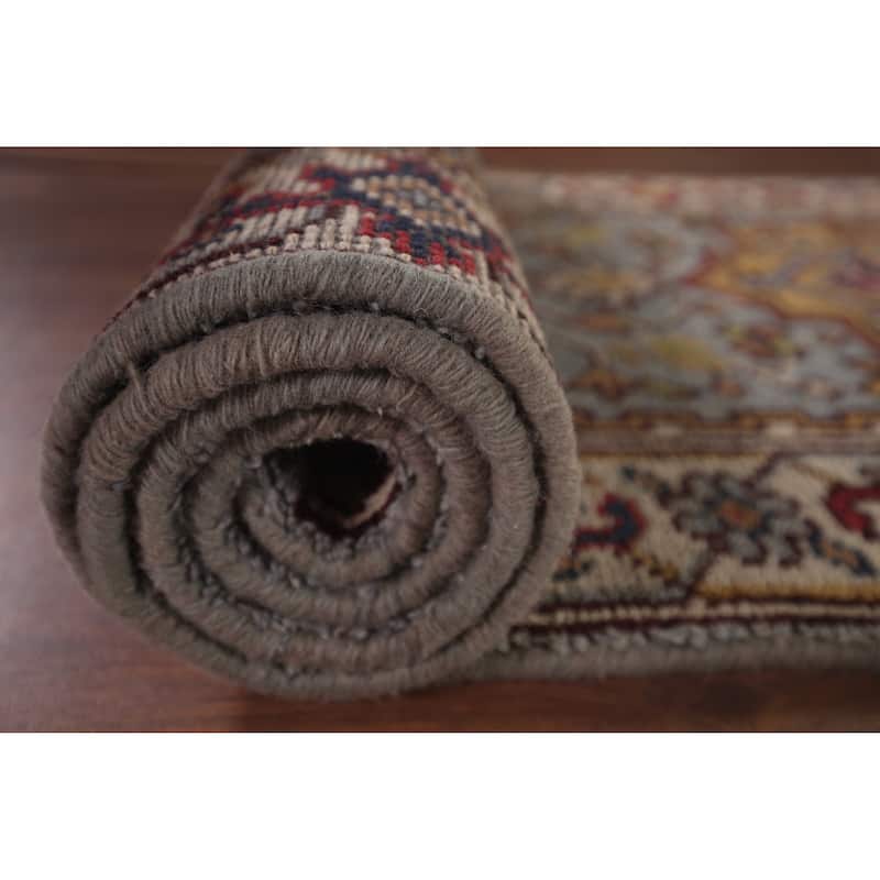 Light Blue Heriz Serapi Oriental Runner Rug Hand-Knotted Wool Carpet - 2'6"x 8'1"