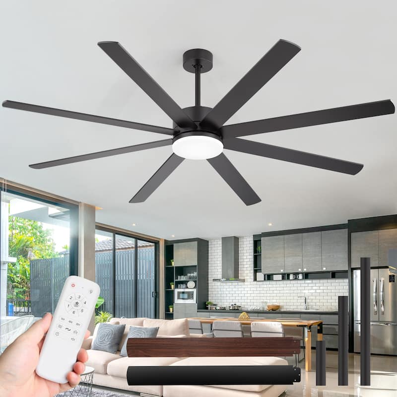 Large 72" Reversible 8-Blade Integrated Ceiling Fan with LED Light Kit and Remote - Remote