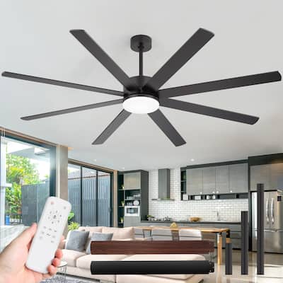 Large 72" Reversible 8-Blade Integrated Ceiling Fan with LED Light Kit and Remote