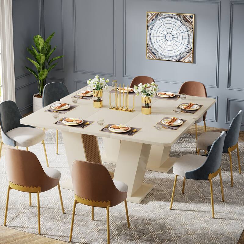 Off White Dining Table for 4, 55" Rectangle Kitchen Table Dinner Table