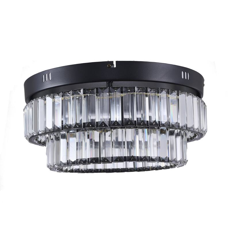 2-Light Satin Black Dimmable LED Flush Mount With Clear Crystals