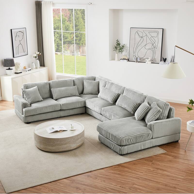 129" Oversized Sectional Sofa, U-shaped Sofa Couch Modern Corduroy Upholstered Deep Seat Sofa with Chaise Lounge