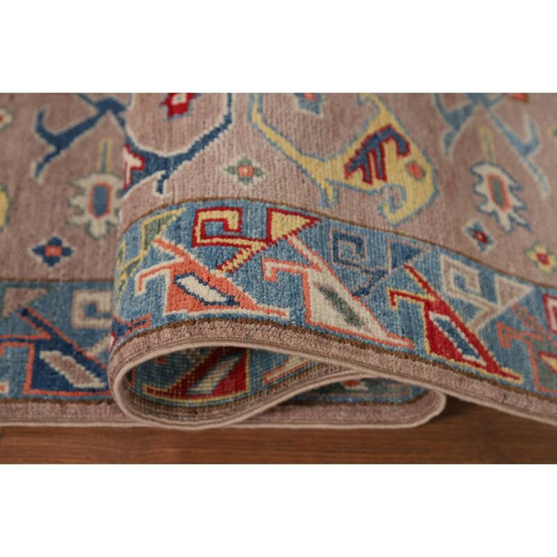 Geometric Kazak Oriental Runner Rug Handmade Red Wool Carpet - 2'7" x 9'7"