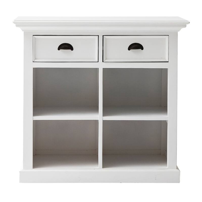 HomeRoots 35" White Accent Cabinet With Two Drawers and Baskets - 33.46" x 35.43" x 19.69"