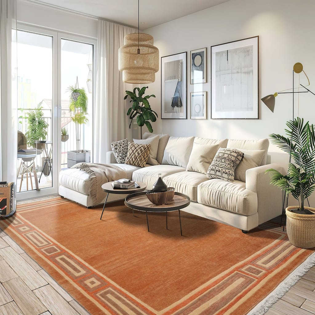 8'3''x11'6'' Hand Knotted Wool Peach Tibetan Modern Plush Pile Rug - 8' 3'' x 11' 6''