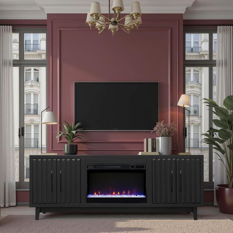 Bridgevine Home Radiance 75 inch Fireplace TV Stand for TVs up to 85 inches