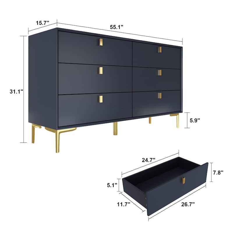 6 Drawers Storage Dresser Mid Century Chest of Drawer Sideboard