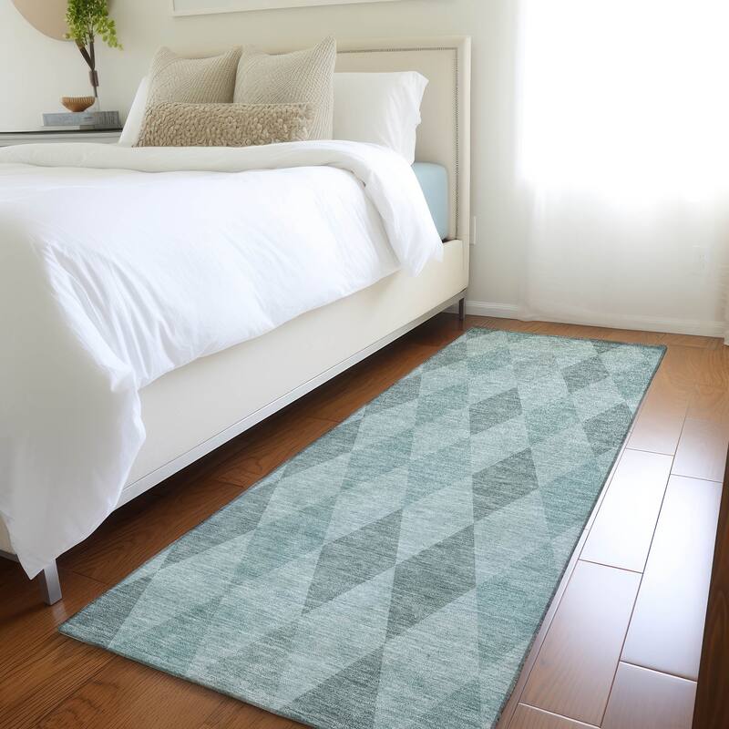 Machine Washable Indoor/ Outdoor Argyle Chantille Rug - Teal - 2'3" x 7'6"