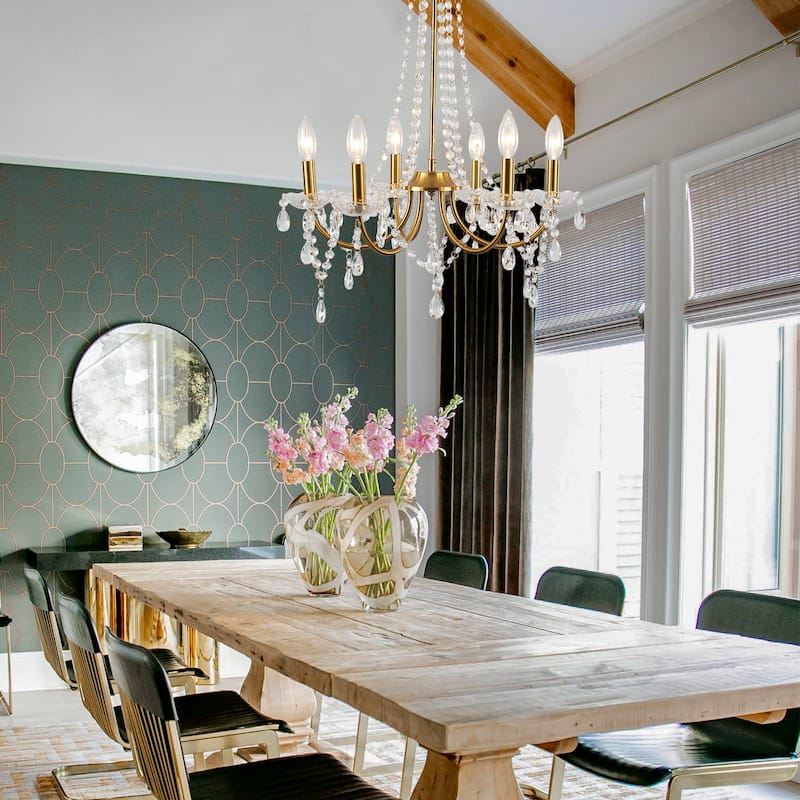 6-Light Farmhouse Crystal Chandelier, Candle Style Chandelier for Living Room Kitchen Island Dining Foyer