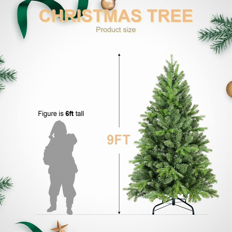 6FT Christmas Tree with 1032 PE+PVC Tips - Full-Bodied Holiday Tree with Hinged Branches,Metal Stand,Green Xmas Decoration