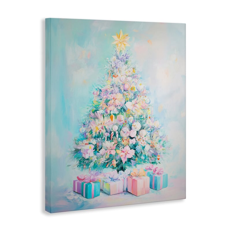 Stupell Pastel Christmas Tree on Blue Canvas Wall Art Design By Arlington Prints