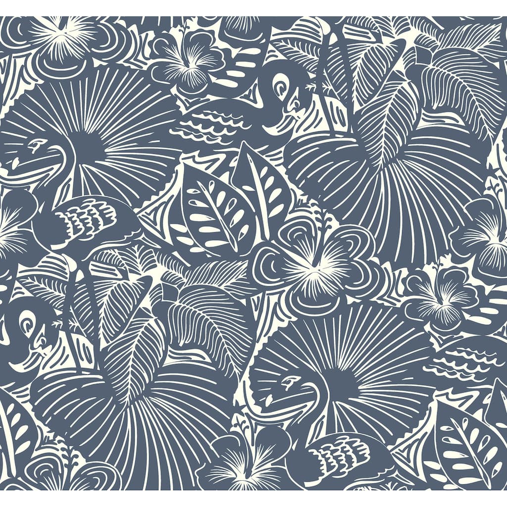 A-Street Prints Idalia Navy Floral Flamingo Wallpaper