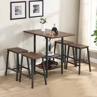5 Piece Bar Kitchen Counter Height Table with 4 Stools, Dinner Table ...