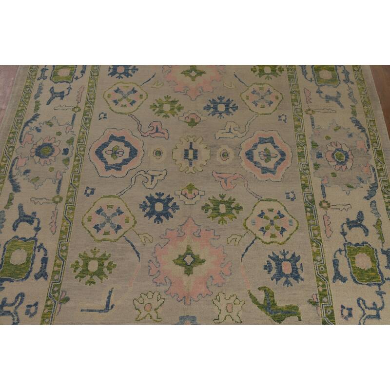 Hand Knotted Oriental 100% Wool Carpet Transitional All-Over Beige & Ivories Oushak Area Rug - 14' 5'' X 9' 7''