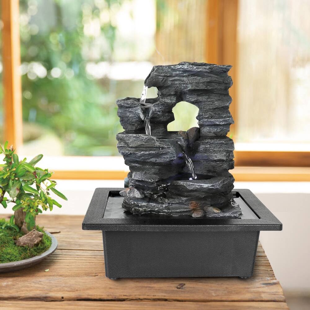 10.23-inch High Tiered Rock Water Fountains Indoor Waterfall Feature